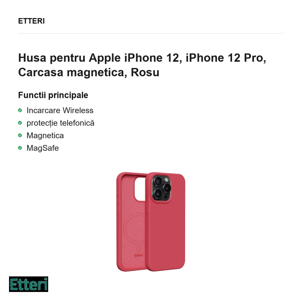 Husa Etteri Silicone Mag pentru Apple iPhone 12, iPhone 12 Pro, Carcasa magnetica, Rosu [2]