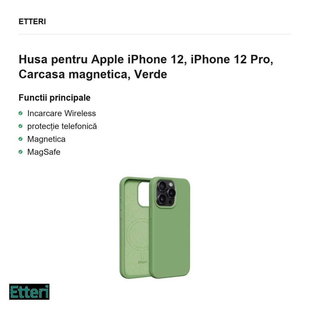 Husa Etteri Silicone Mag pentru Apple iPhone 12, iPhone 12 Pro, Carcasa magnetica, Verde [2]