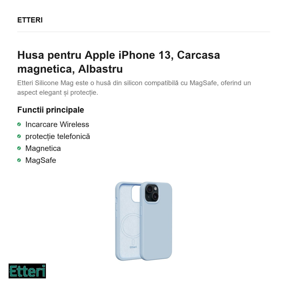 Husa Etteri Silicone Mag pentru Apple iPhone 13, Carcasa magnetica, Albastru [2]