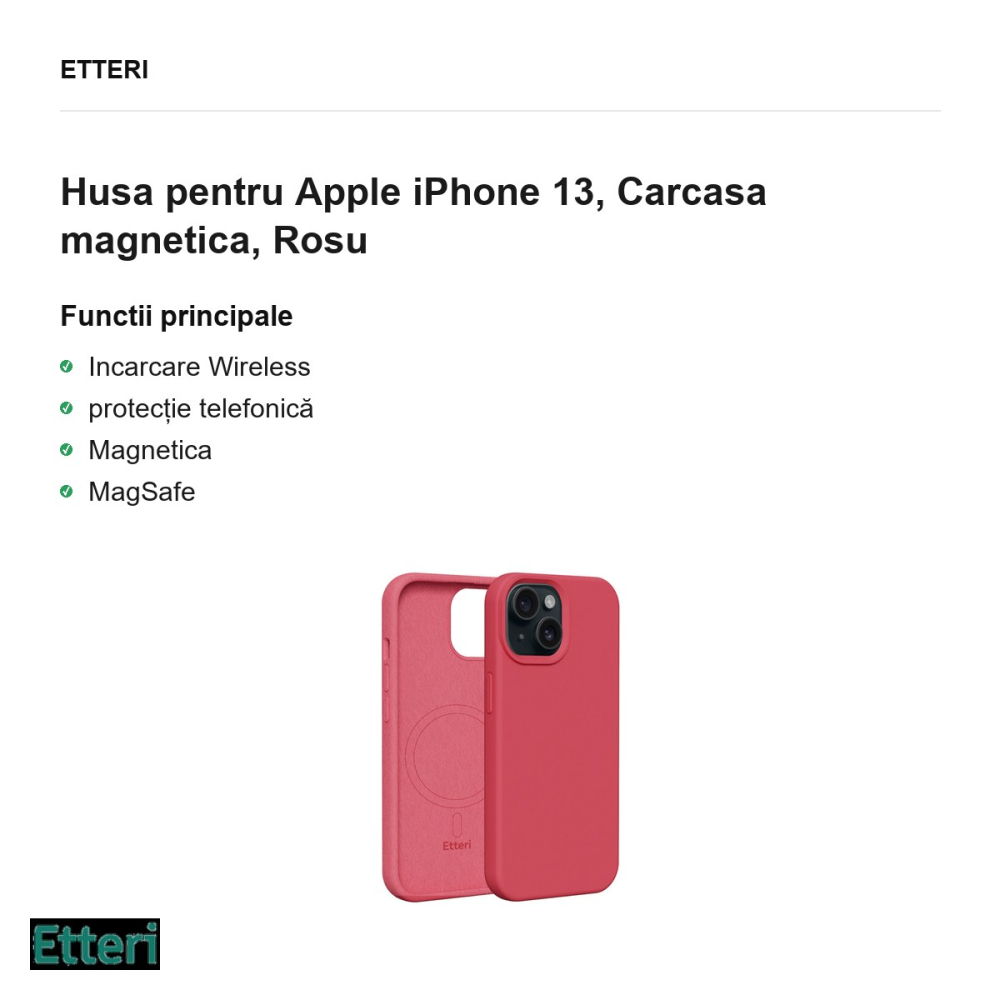 Husa Etteri Silicone Mag pentru Apple iPhone 13, Carcasa magnetica, Rosu [2]