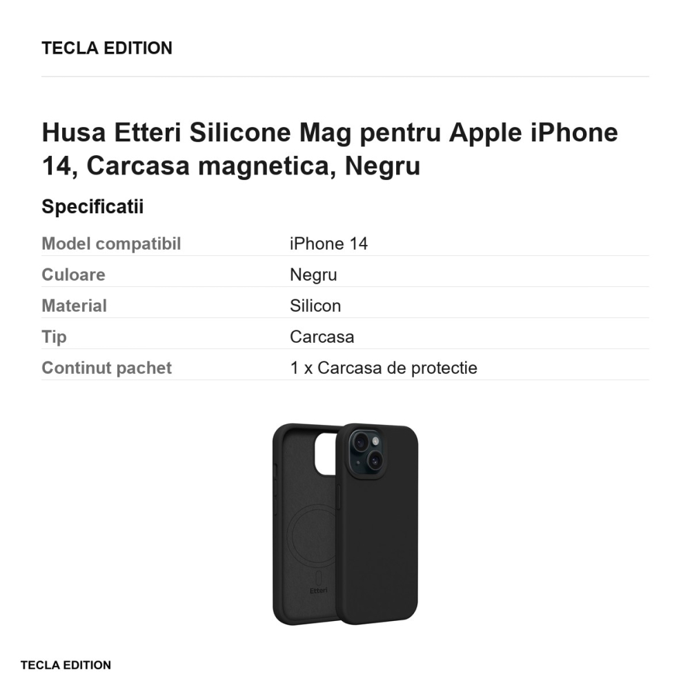 Husa Etteri Silicone Mag pentru Apple iPhone 14, Carcasa magnetica, Negru [3]