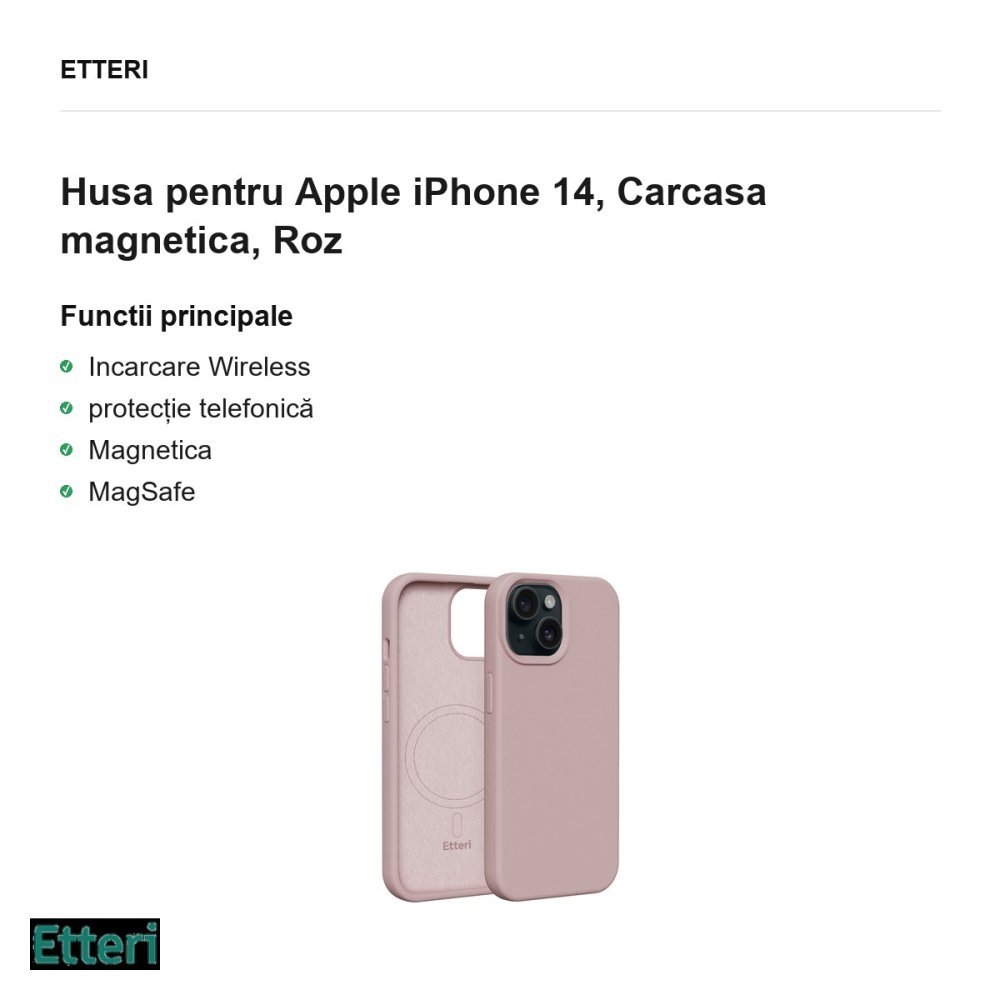 Husa Etteri Silicone Mag pentru Apple iPhone 14, Carcasa magnetica, Roz [2]