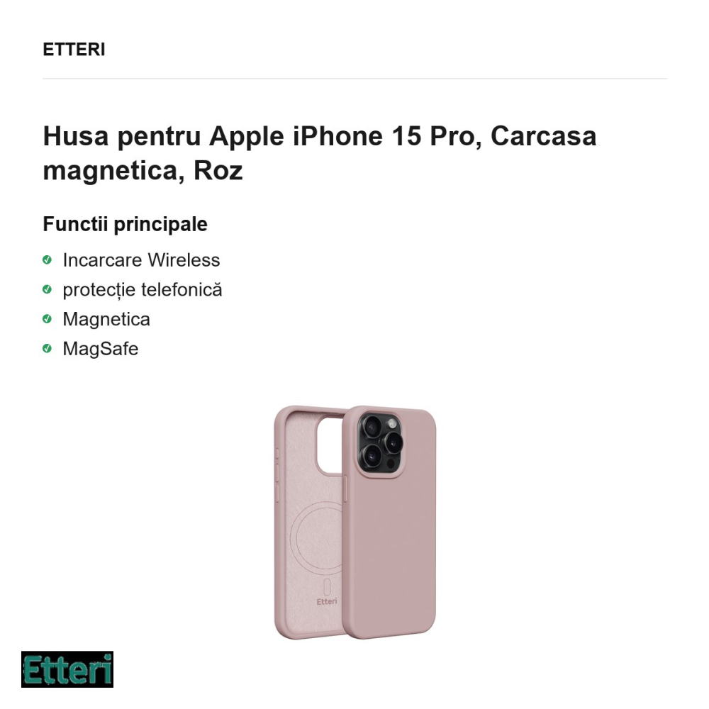 Husa Etteri Silicone Mag pentru Apple iPhone 15 Pro, Carcasa magnetica, Roz [2]