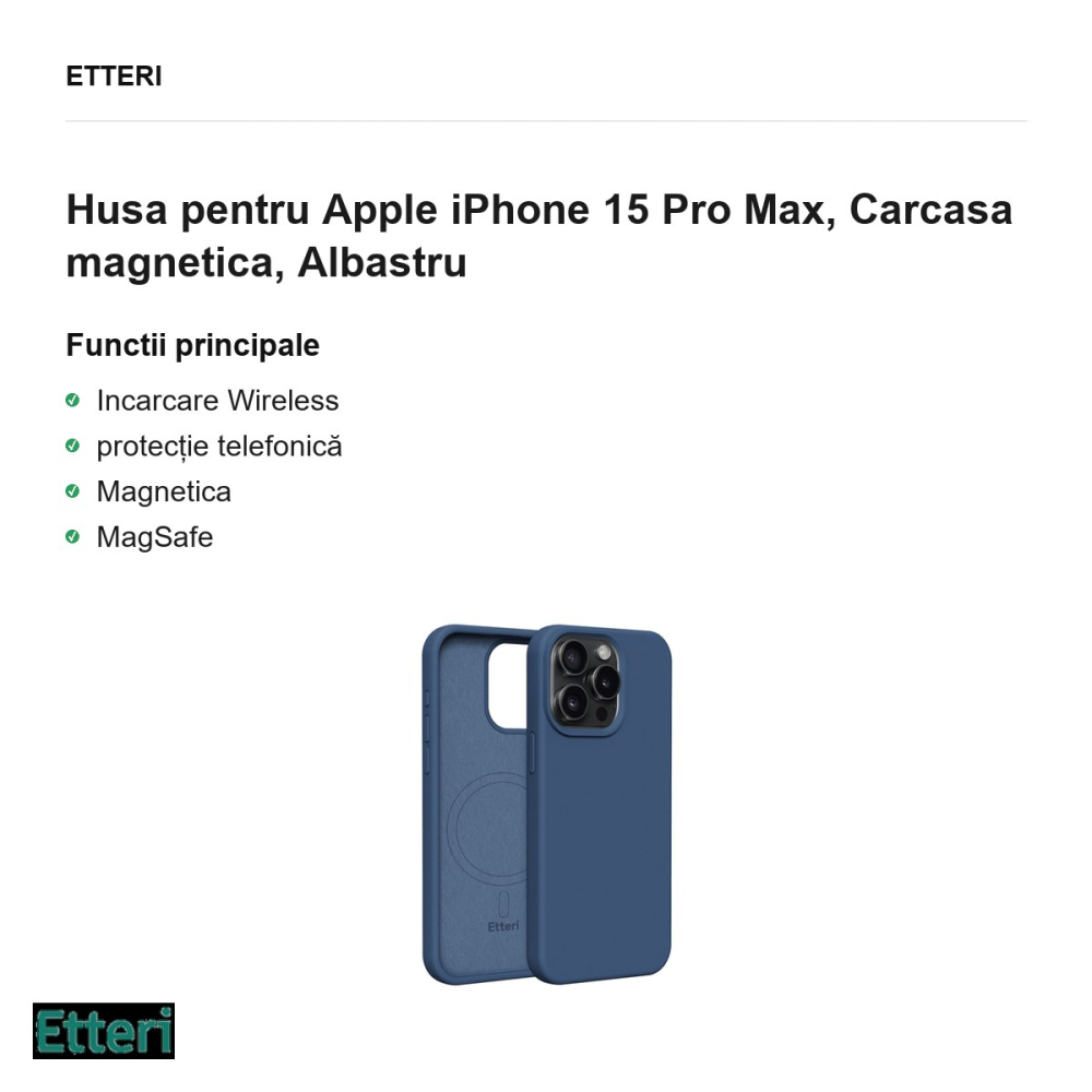 Husa Etteri Silicone Mag pentru Apple iPhone 15 Pro Max, Carcasa magnetica, Albastru [2]