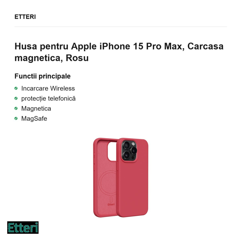 Husa Etteri Silicone Mag pentru Apple iPhone 15 Pro Max, Carcasa magnetica, Rosu [2]