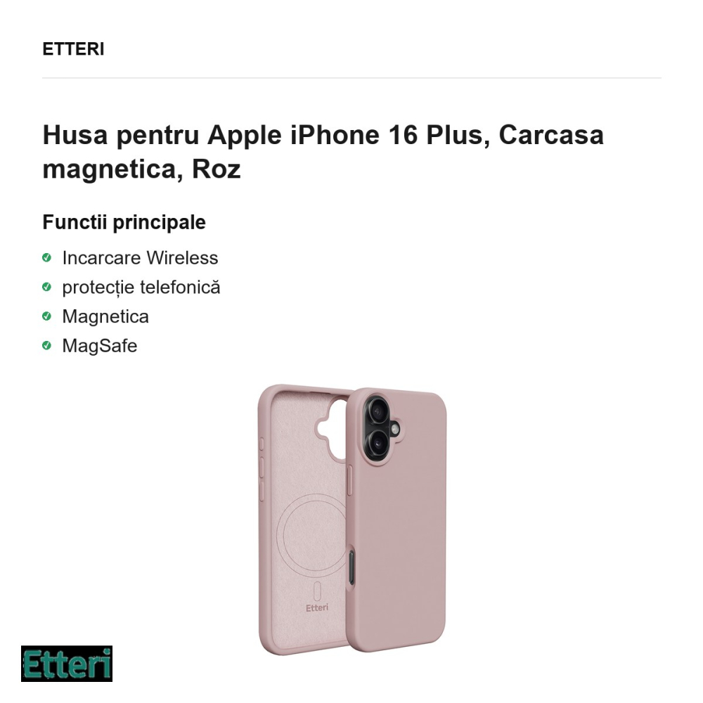 Husa Etteri Silicone Mag pentru Apple iPhone 16 Plus, Carcasa magnetica, Roz [2]