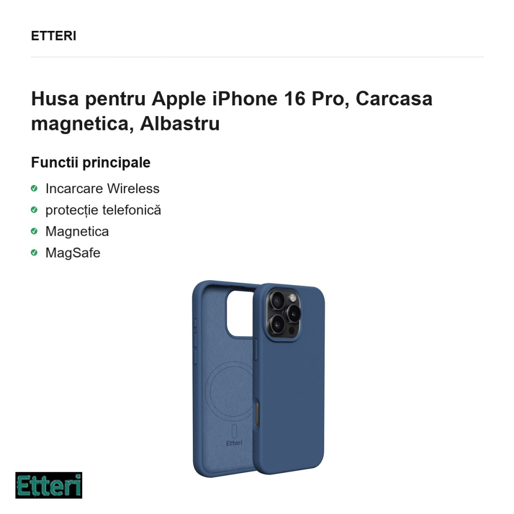 Husa Etteri Silicone Mag pentru Apple iPhone 16 Pro, Carcasa magnetica, Albastru [2]