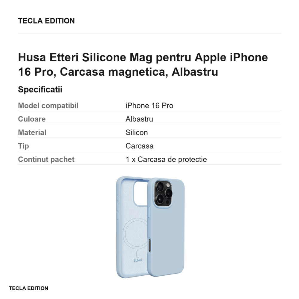 Husa Etteri Silicone Mag pentru Apple iPhone 16 Pro, Carcasa magnetica, Albastru [3]