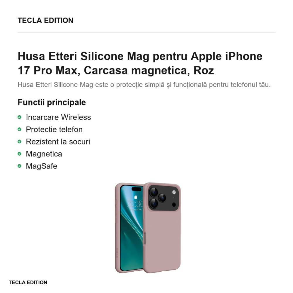 Husa Etteri Silicone Mag pentru Apple iPhone 17 Pro Max, Carcasa magnetica, Roz [2]