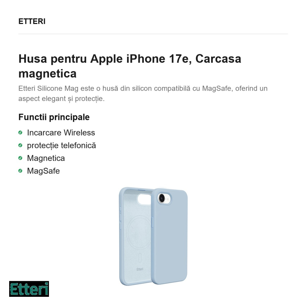 Husa Etteri Silicone Mag pentru Apple iPhone 17e, Carcasa magnetica, Albastru deschis [2]