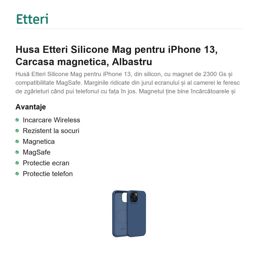 Husa Etteri Silicone Mag pentru iPhone 13, Carcasa magnetica, Albastru [2]