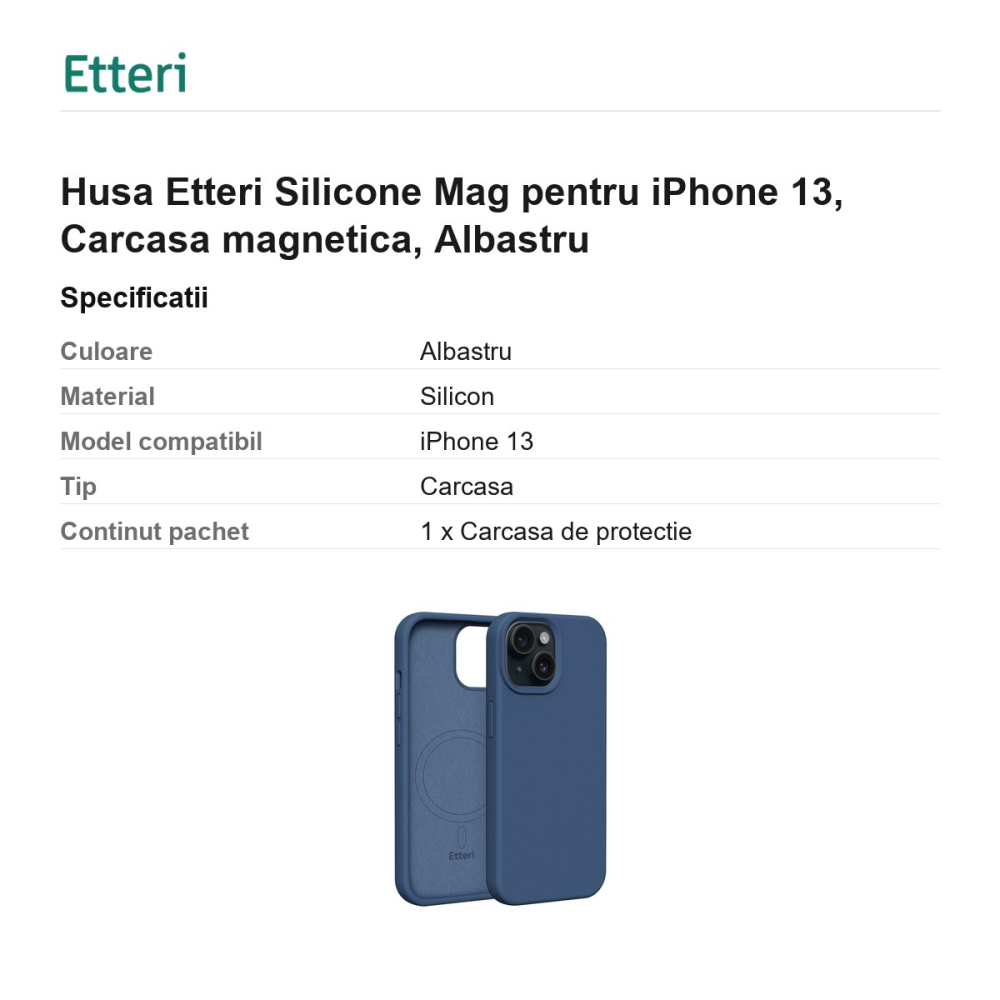Husa Etteri Silicone Mag pentru iPhone 13, Carcasa magnetica, Albastru [3]
