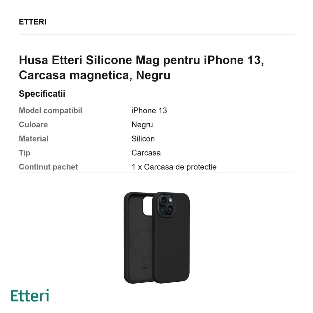 Husa Etteri Silicone Mag pentru iPhone 13, Carcasa magnetica, Negru [3]