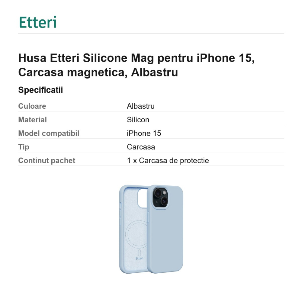 Husa Etteri Silicone Mag pentru iPhone 15, Carcasa magnetica, Albastru [3]