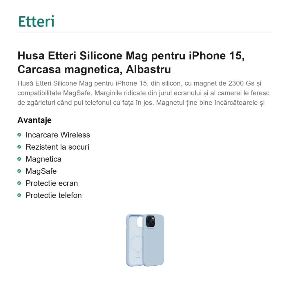 Husa Etteri Silicone Mag pentru iPhone 15, Carcasa magnetica, Albastru [2]