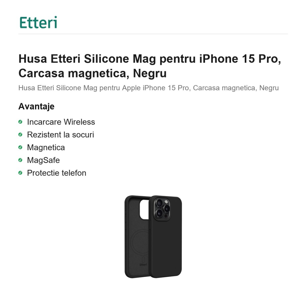 Husa Etteri Silicone Mag pentru iPhone 15 Pro, Carcasa magnetica, Negru [2]