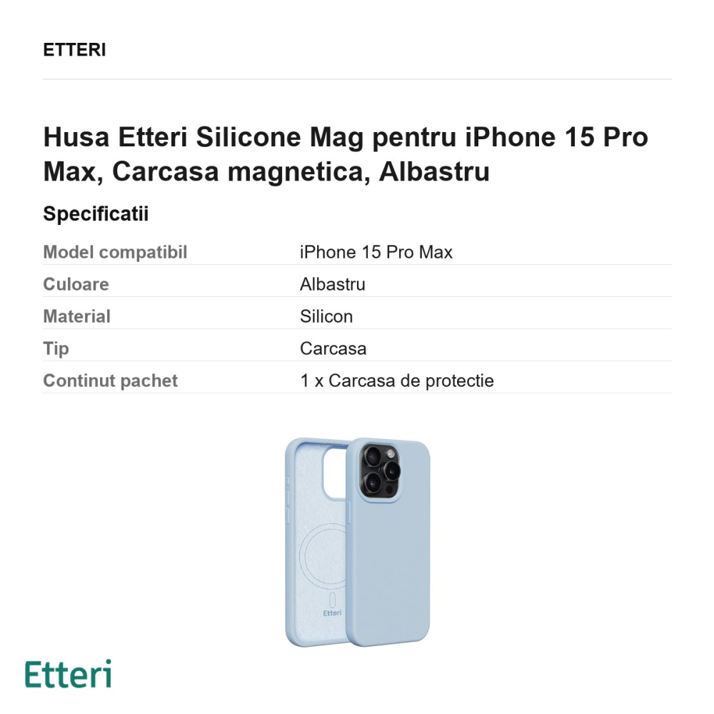 Husa Etteri Silicone Mag pentru iPhone 15 Pro Max, Carcasa magnetica, Albastru [3]