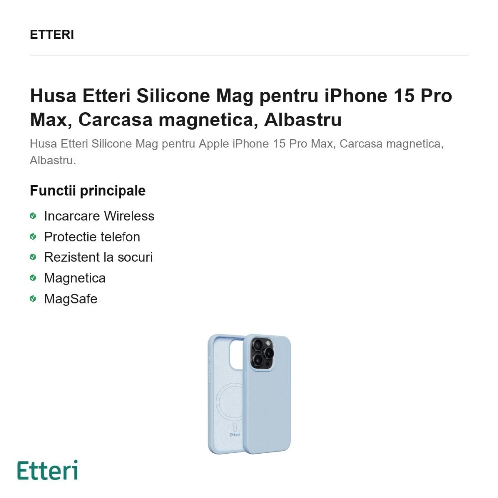 Husa Etteri Silicone Mag pentru iPhone 15 Pro Max, Carcasa magnetica, Albastru [2]