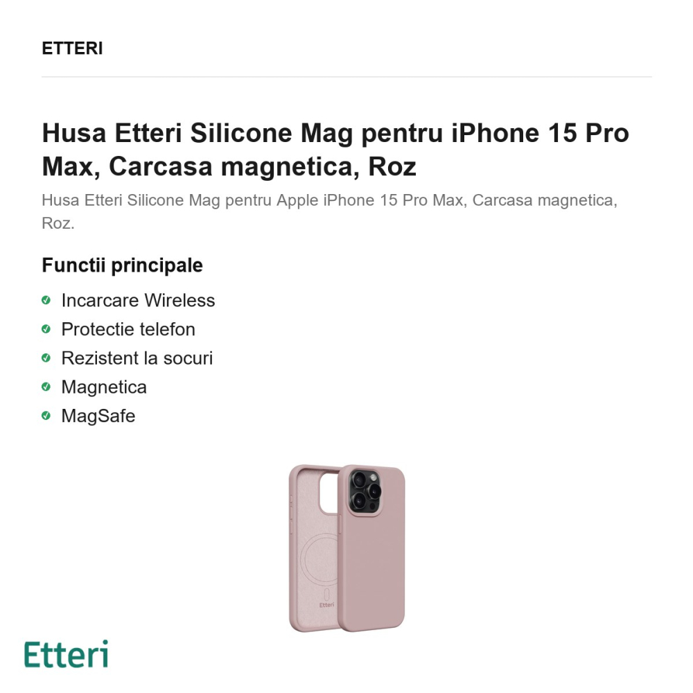 Husa Etteri Silicone Mag pentru iPhone 15 Pro Max, Carcasa magnetica, Roz [2]