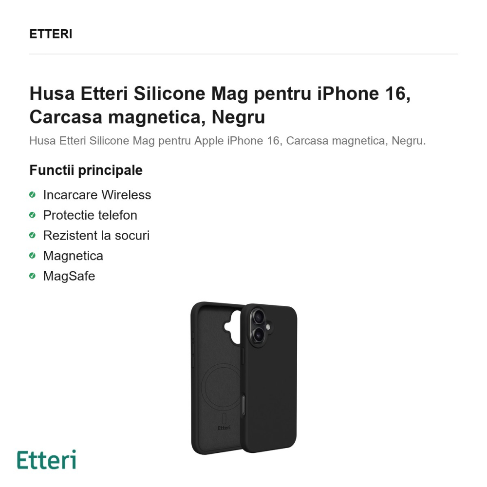 Husa Etteri Silicone Mag pentru iPhone 16, Carcasa magnetica, Negru [2]