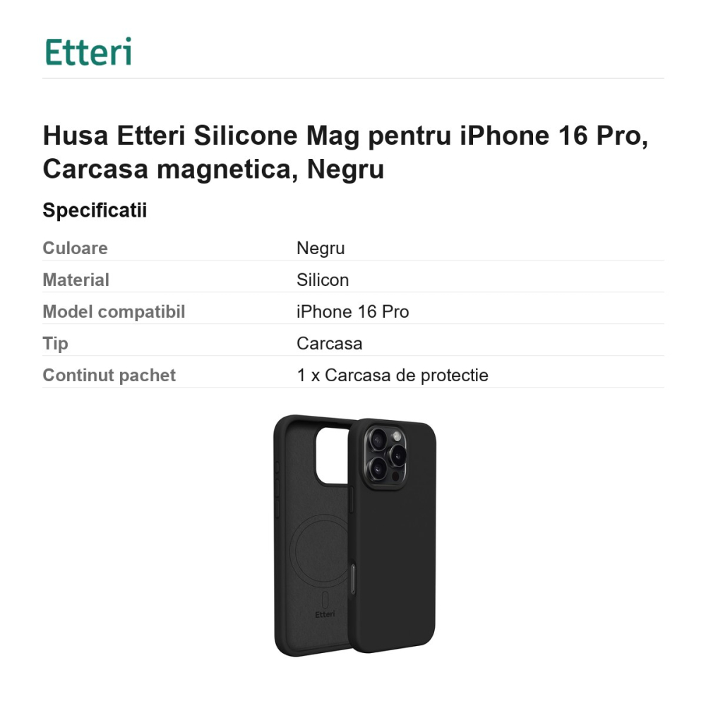 Husa Etteri Silicone Mag pentru iPhone 16 Pro, Carcasa magnetica, Negru [3]