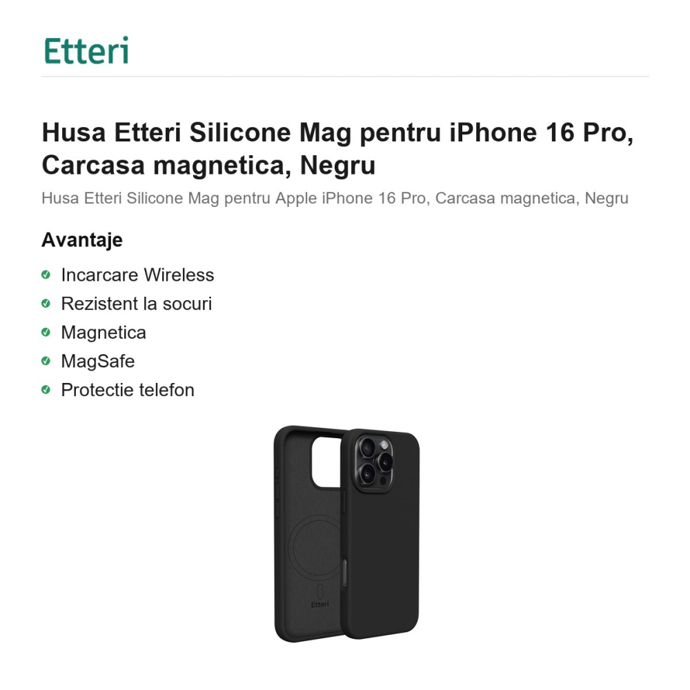 Husa Etteri Silicone Mag pentru iPhone 16 Pro, Carcasa magnetica, Negru [2]