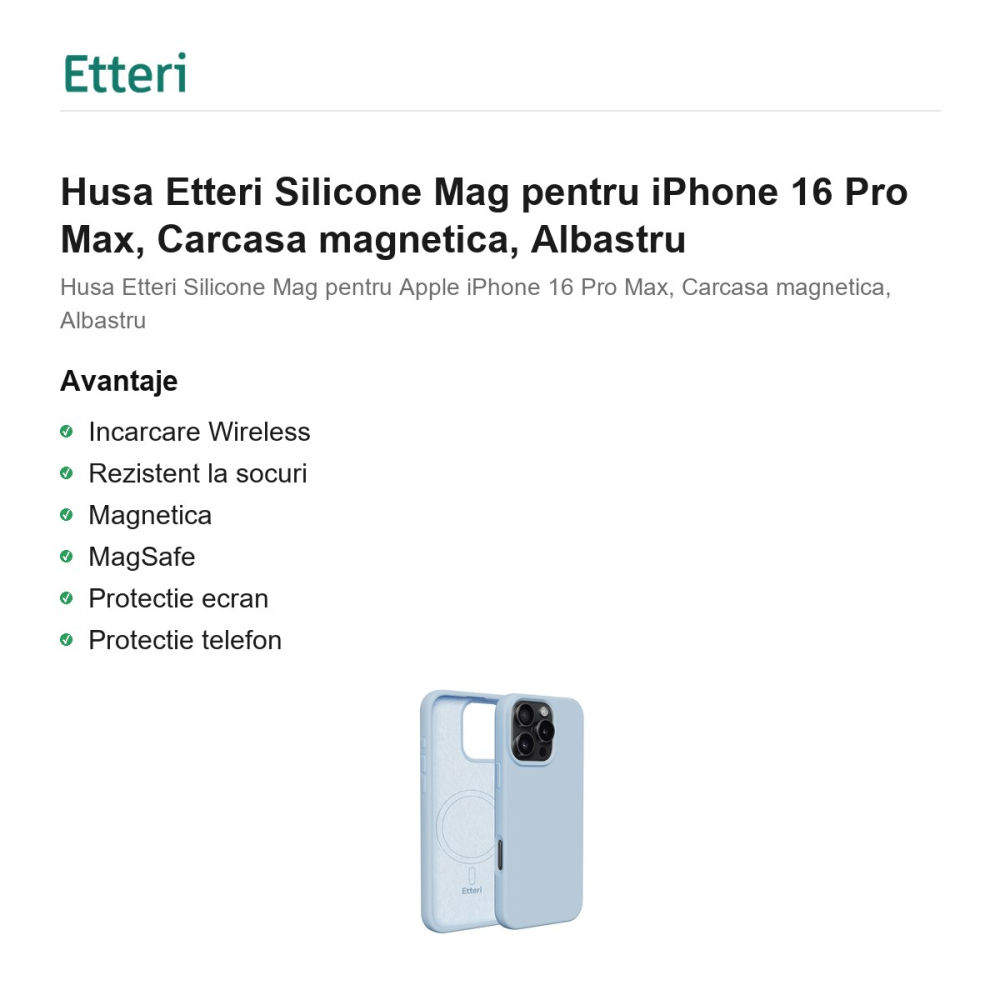 Husa Etteri Silicone Mag pentru iPhone 16 Pro Max, Carcasa magnetica, Albastru [2]
