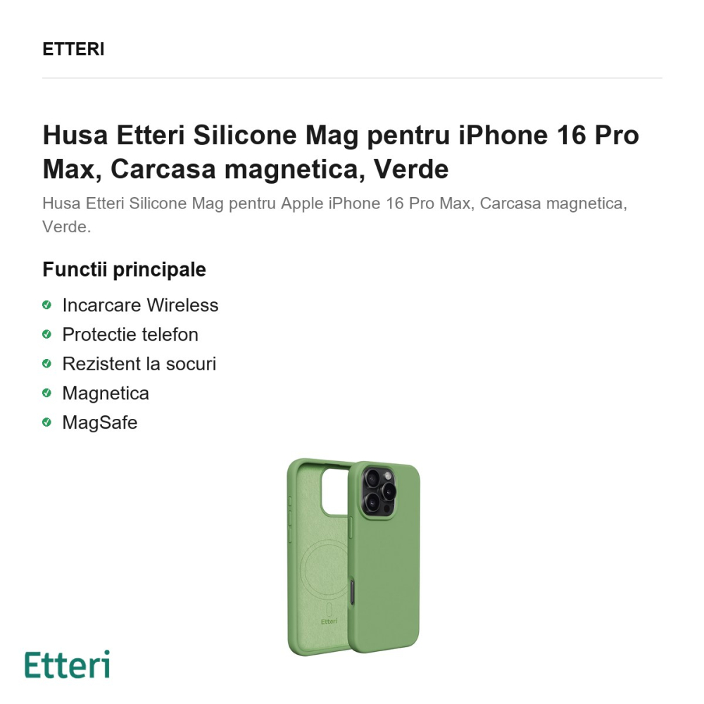 Husa Etteri Silicone Mag pentru iPhone 16 Pro Max, Carcasa magnetica, Verde [2]