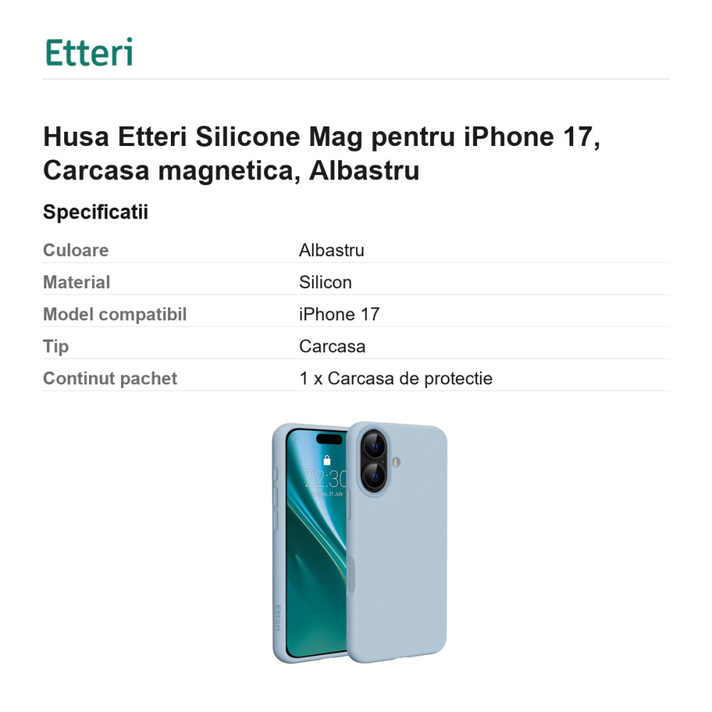 Husa Etteri Silicone Mag pentru iPhone 17, Carcasa magnetica, Albastru [3]
