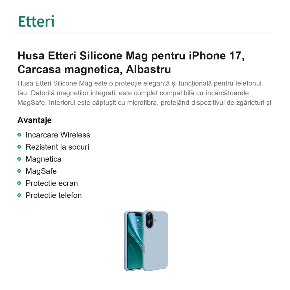 Husa Etteri Silicone Mag pentru iPhone 17, Carcasa magnetica, Albastru [2]