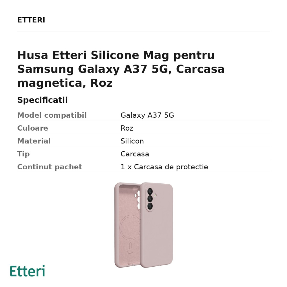 Husa Etteri Silicone Mag pentru Samsung Galaxy A37 5G, Carcasa magnetica, Roz [3]