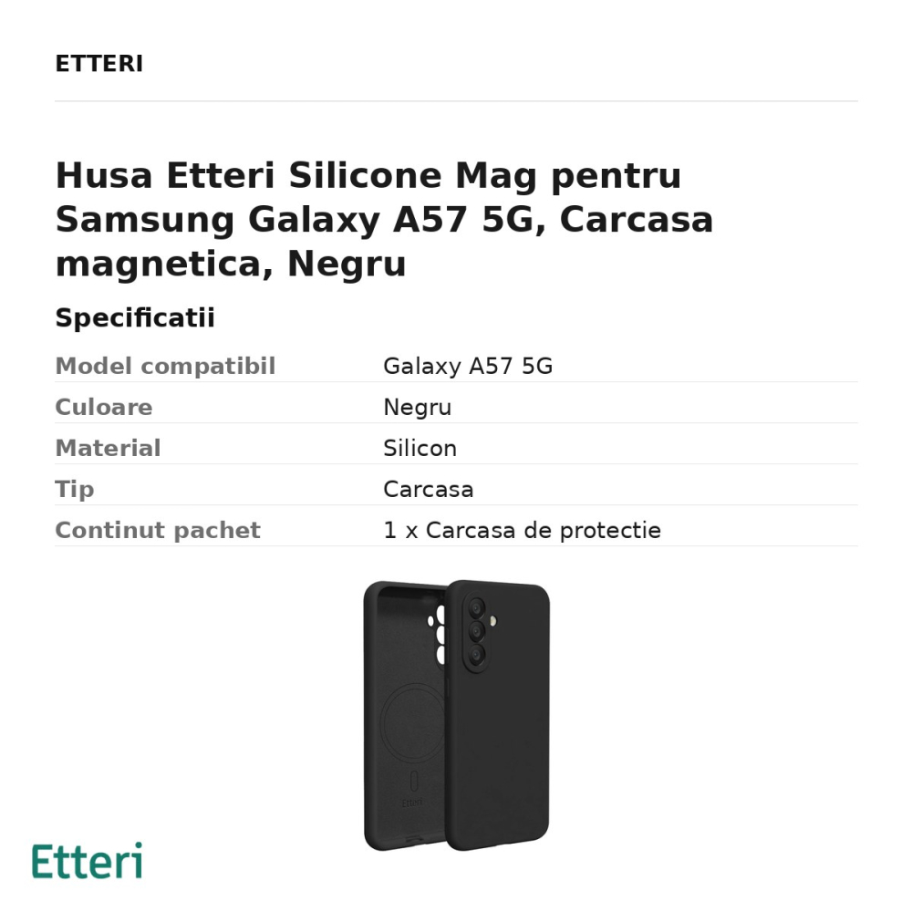 Husa Etteri Silicone Mag pentru Samsung Galaxy A57 5G, Carcasa magnetica, Negru [3]