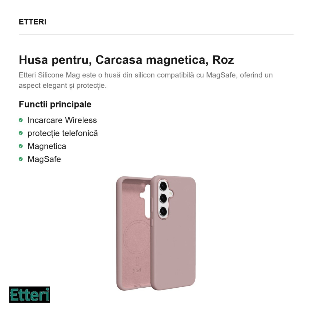 Husa Etteri Silicone Mag pentru Samsung Galaxy S25, Carcasa magnetica, Roz [2]