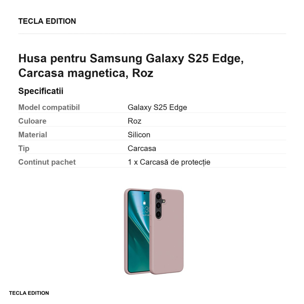 Husa Etteri Silicone Mag pentru Samsung Galaxy S25 Edge, Carcasa magnetica, Roz [3]