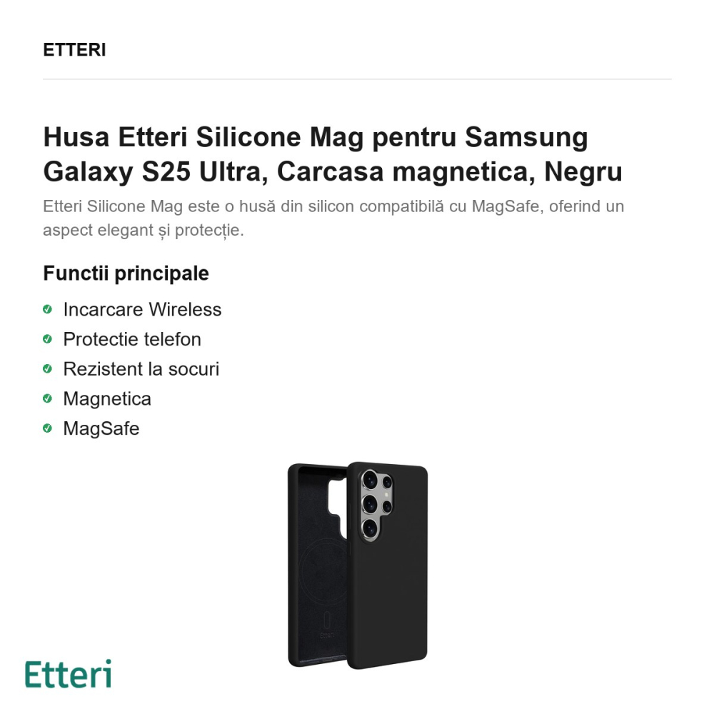 Husa Etteri Silicone Mag pentru Samsung Galaxy S25 Ultra, Carcasa magnetica, Negru [2]