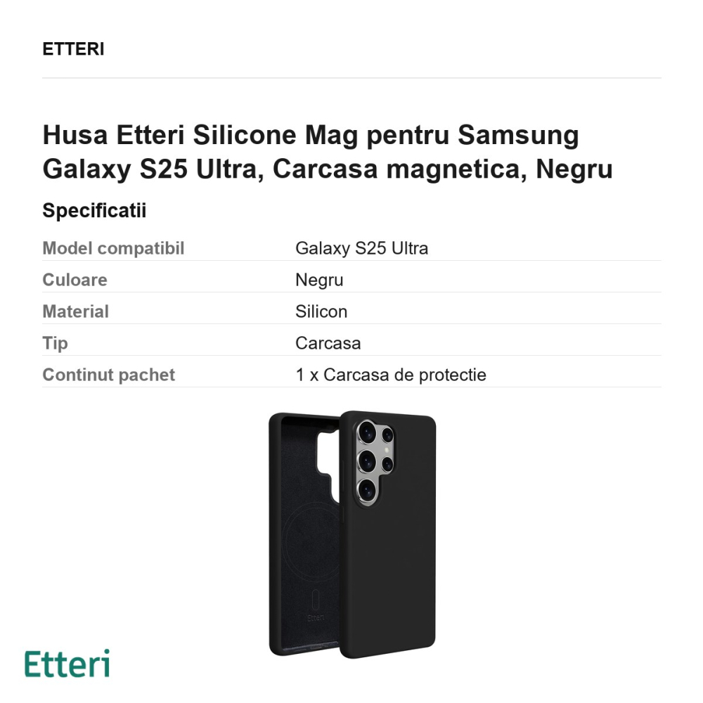 Husa Etteri Silicone Mag pentru Samsung Galaxy S25 Ultra, Carcasa magnetica, Negru [3]