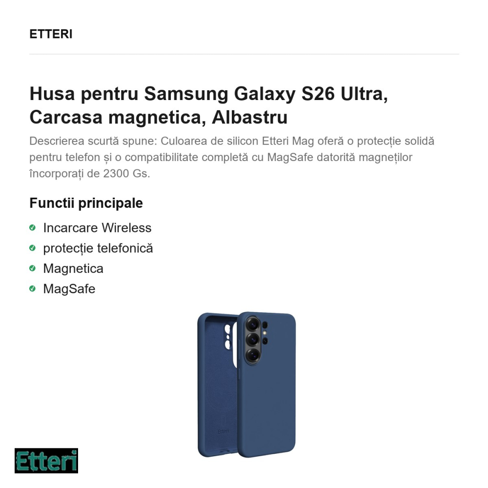 Husa Etteri Silicone Mag pentru Samsung Galaxy S26 Ultra, Carcasa magnetica, Albastru [2]