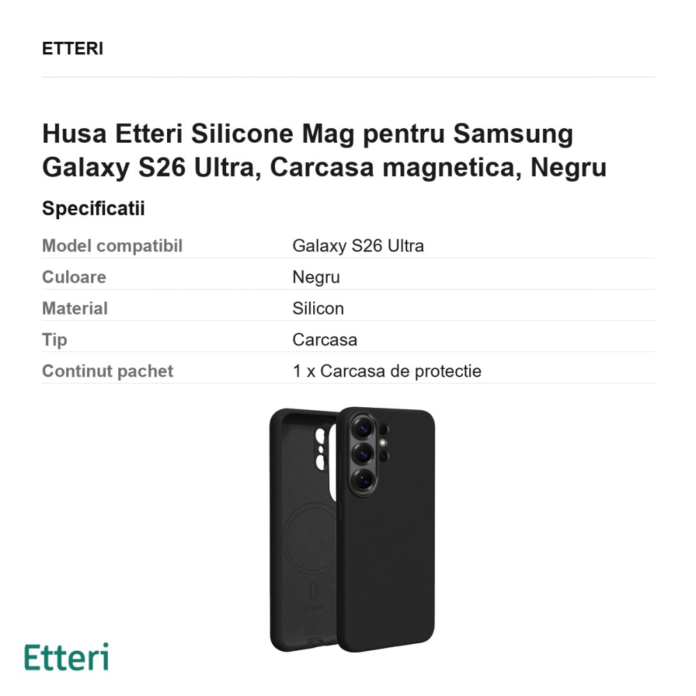 Husa Etteri Silicone Mag pentru Samsung Galaxy S26 Ultra, Carcasa magnetica, Negru [3]