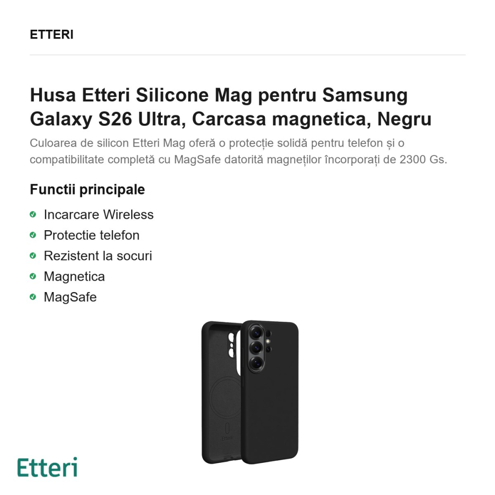 Husa Etteri Silicone Mag pentru Samsung Galaxy S26 Ultra, Carcasa magnetica, Negru [2]