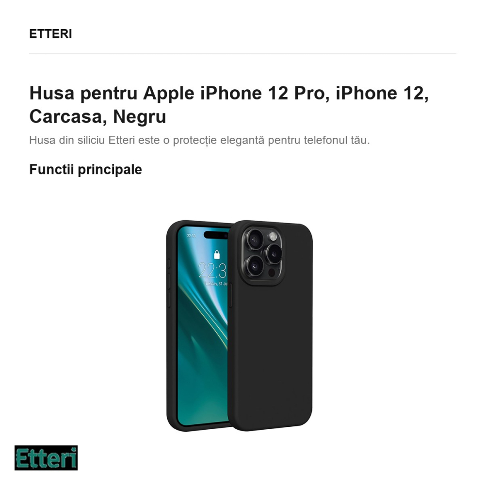 Husa Etteri Silicone pentru Apple iPhone 12 Pro, iPhone 12, Carcasa, Negru [2]