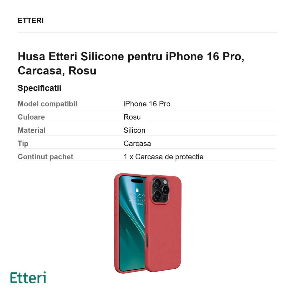 Husa Etteri Silicone pentru iPhone 16 Pro, Carcasa, Rosu [3]