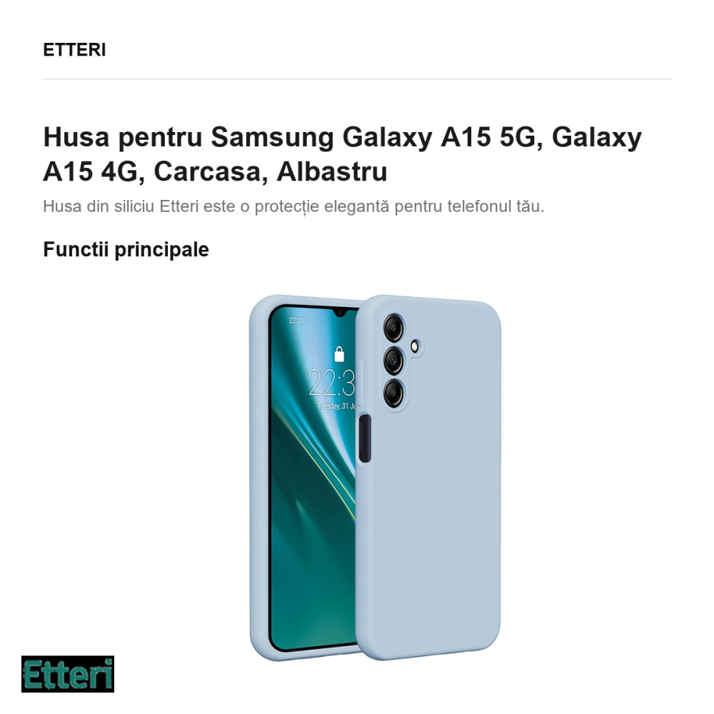 Husa Etteri Silicone pentru Samsung Galaxy A15 5G, Galaxy A15 4G, Carcasa, Albastru [2]