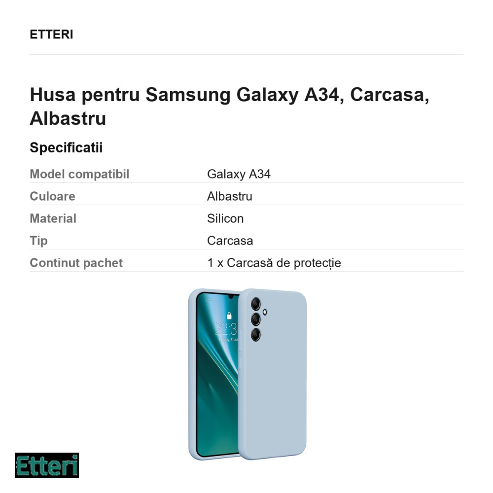 Husa Etteri Silicone pentru Samsung Galaxy A34, Carcasa, Albastru [3]