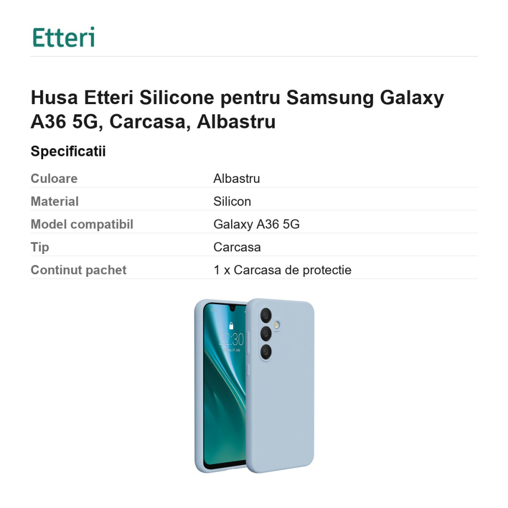 Husa Etteri Silicone pentru Samsung Galaxy A36 5G, Carcasa, Albastru [3]