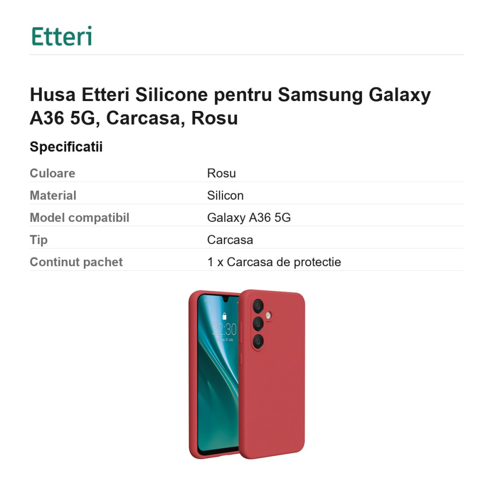 Husa Etteri Silicone pentru Samsung Galaxy A36 5G, Carcasa, Rosu [3]