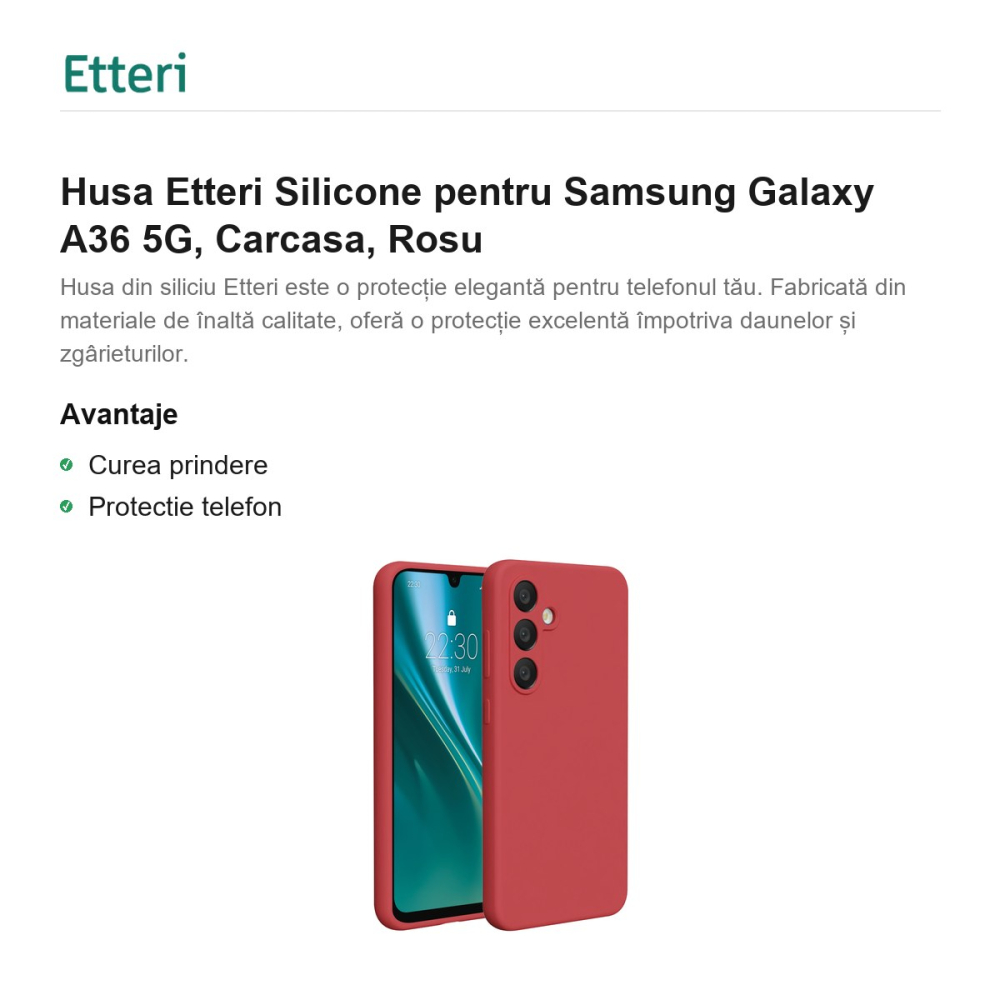 Husa Etteri Silicone pentru Samsung Galaxy A36 5G, Carcasa, Rosu [2]