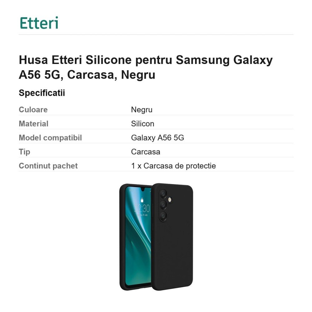 Husa Etteri Silicone pentru Samsung Galaxy A56 5G, Carcasa, Negru [3]