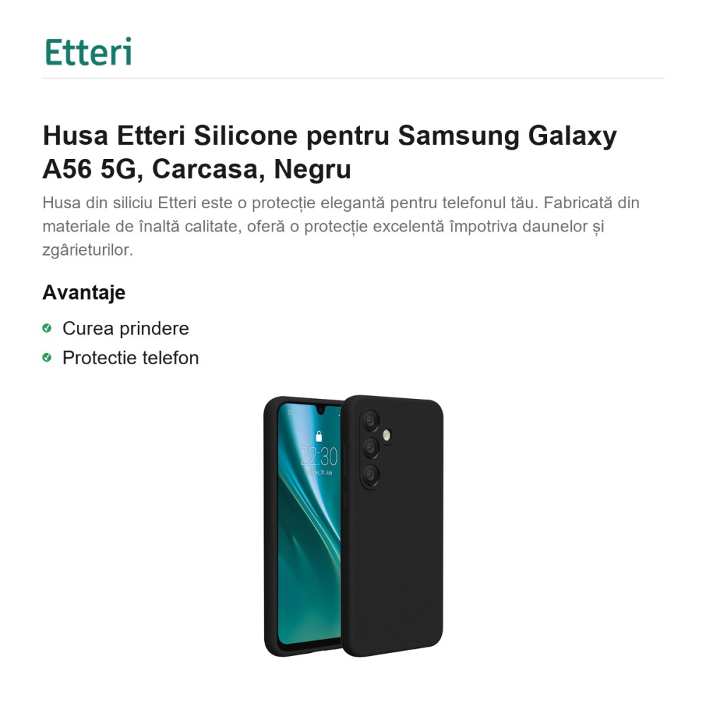 Husa Etteri Silicone pentru Samsung Galaxy A56 5G, Carcasa, Negru [2]