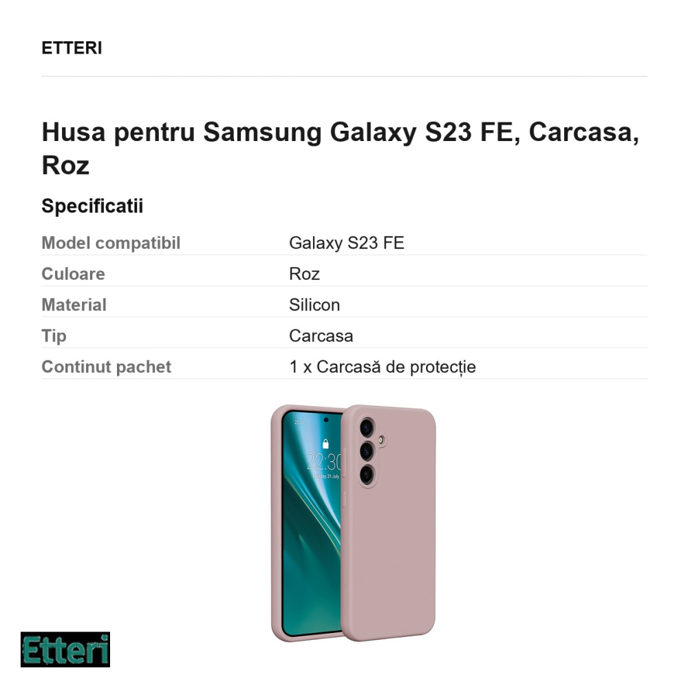 Husa Etteri Silicone pentru Samsung Galaxy S23 FE, Carcasa, Roz [3]