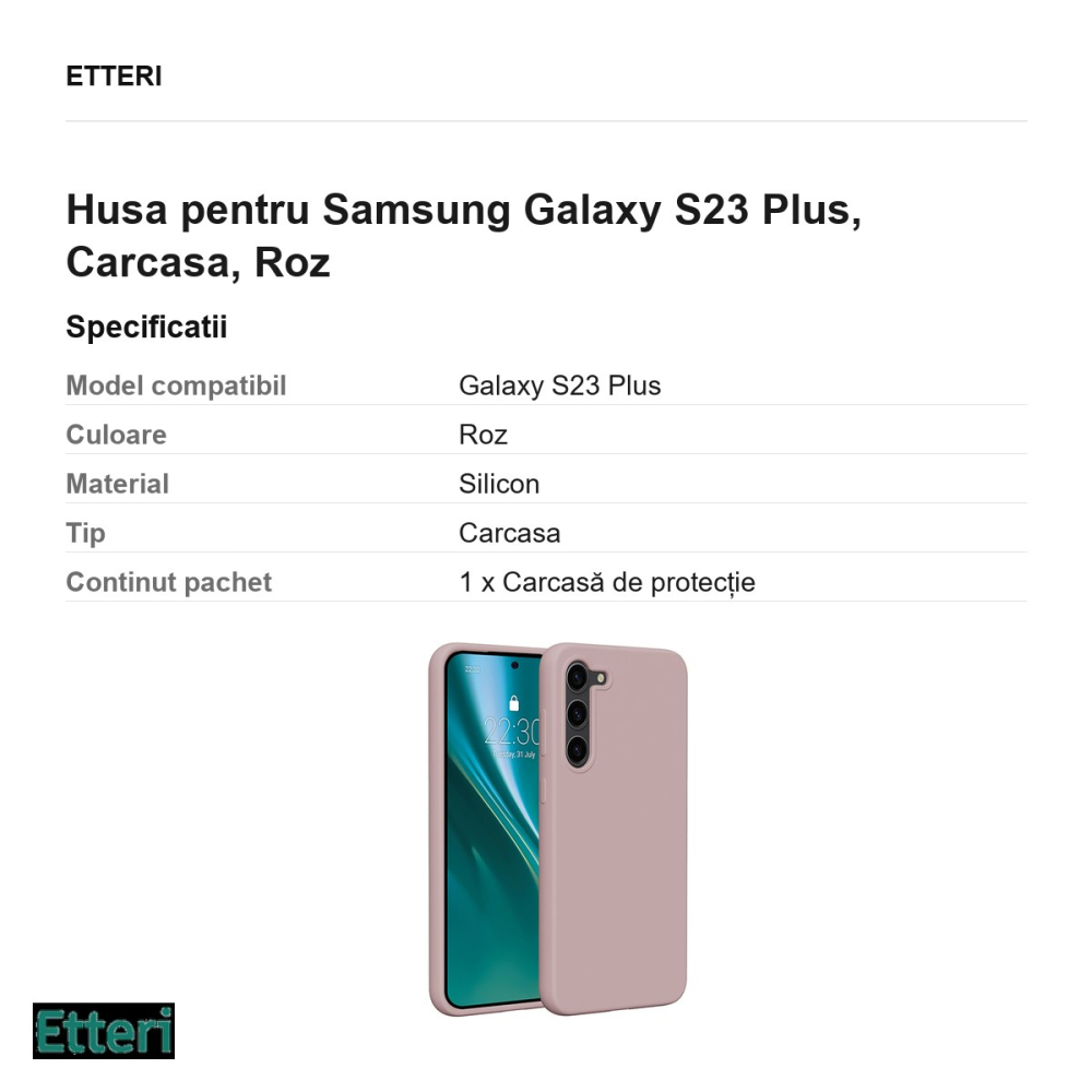 Husa Etteri Silicone pentru Samsung Galaxy S23 Plus, Carcasa, Roz [3]